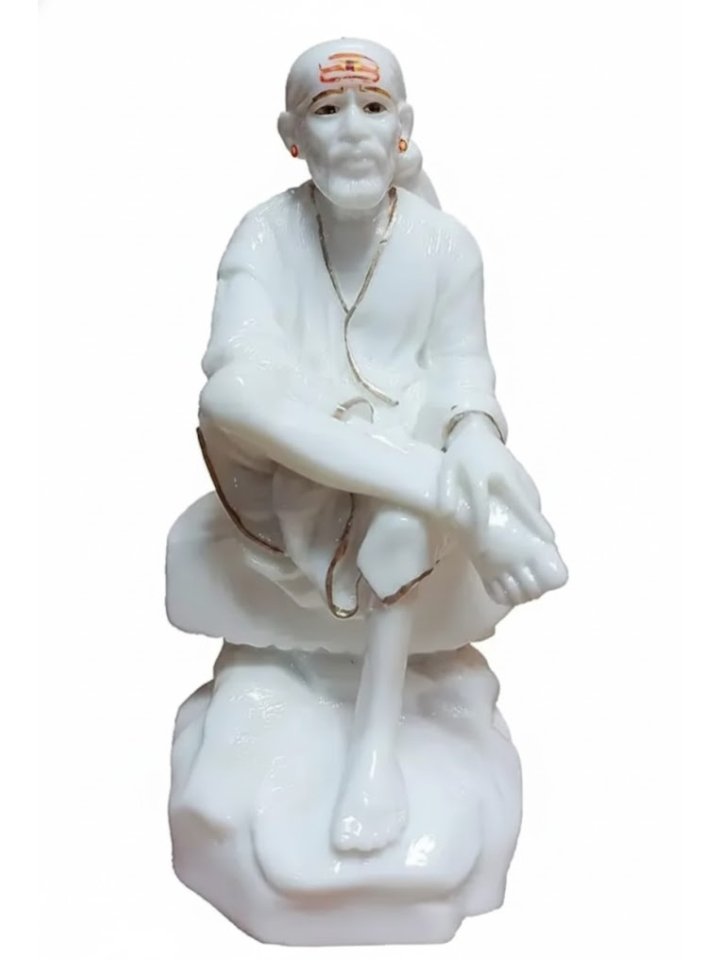 Sai Baba Marble Statue - Handcrafted Idol for Home & Temple - Pure White